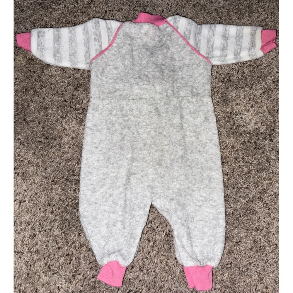 Vintage Playskool Terry Cloth Jump Suit Baby 3-6 Months Gray Pink Minnie‎ Mouse